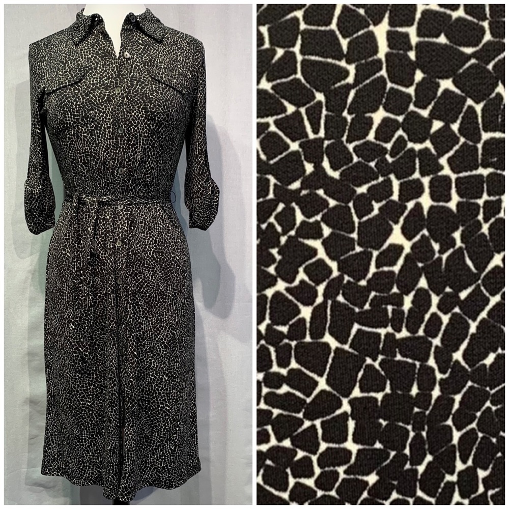 Charter Club NWT Barcelona I Abstract Shirt dress waist tie Long Sleeve 8 petite